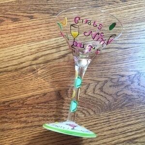 Delish Hand Painted Girls Night Out Green & Pink Margarita Cocktail Glass